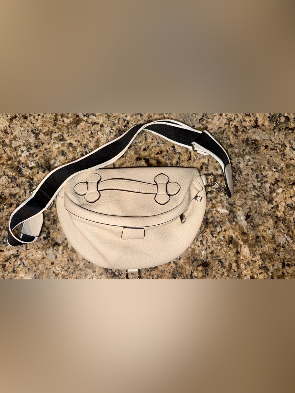 Cream Leather Crossbody Bag with Sport Strap